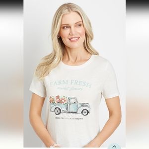 Maurices XS White Vintage Flower Truck Graphic Tee